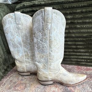 Roper Women's Western Boots 7619 8408 White Embroidered Leather US 9